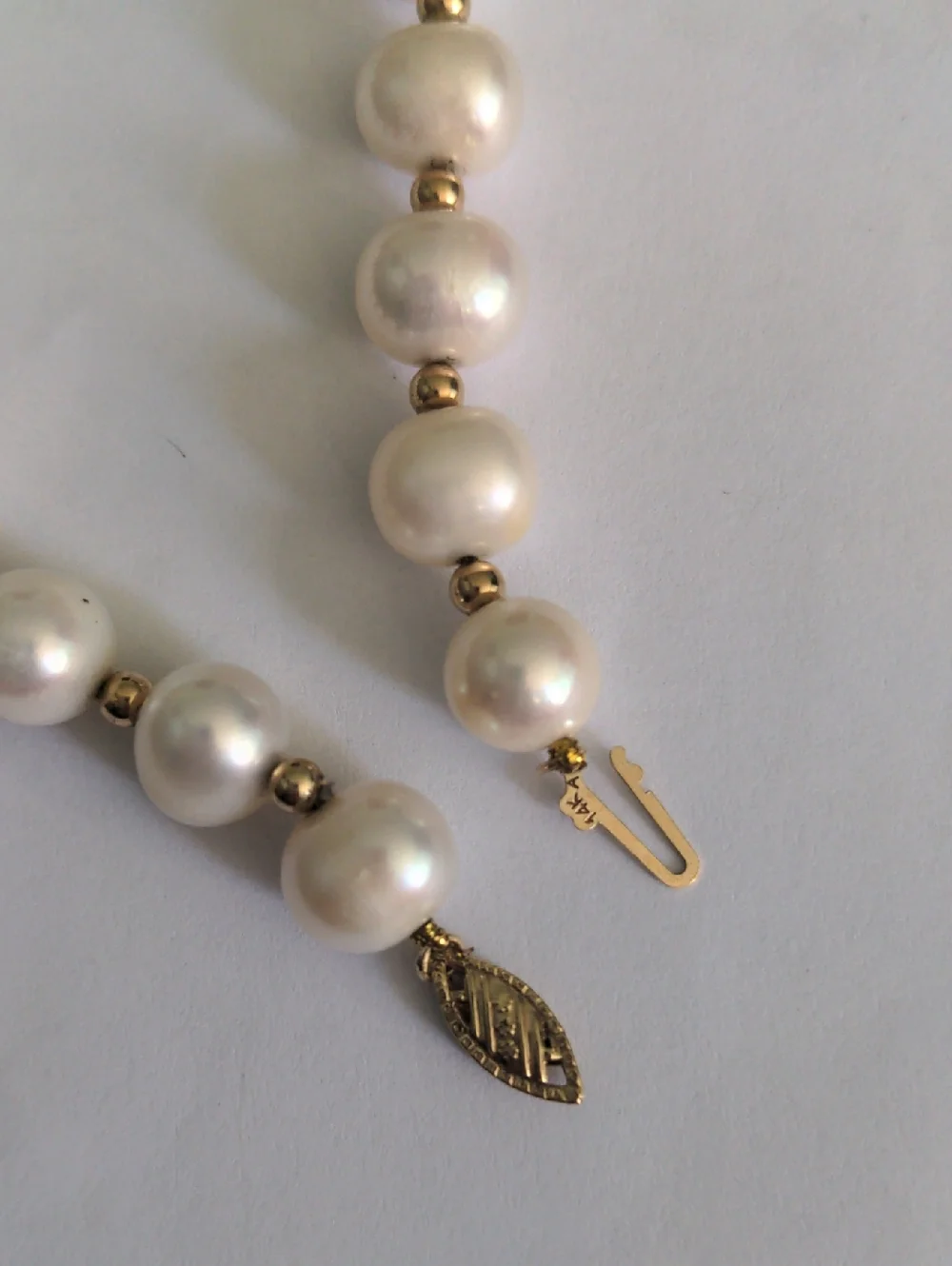 New 14k White Pearl Necklace &  Gold Bead Necklace 8 1/2  Mm, 18